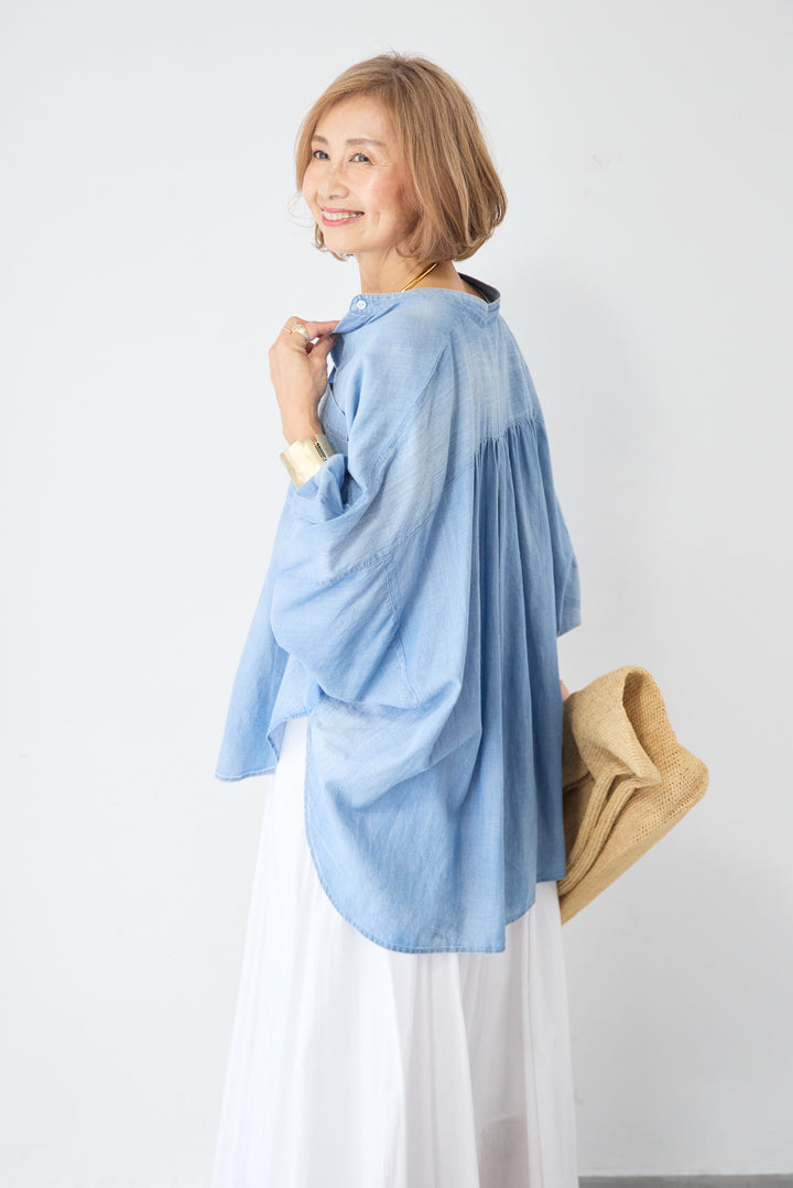 デニム調ボリュームスリーブシャツ