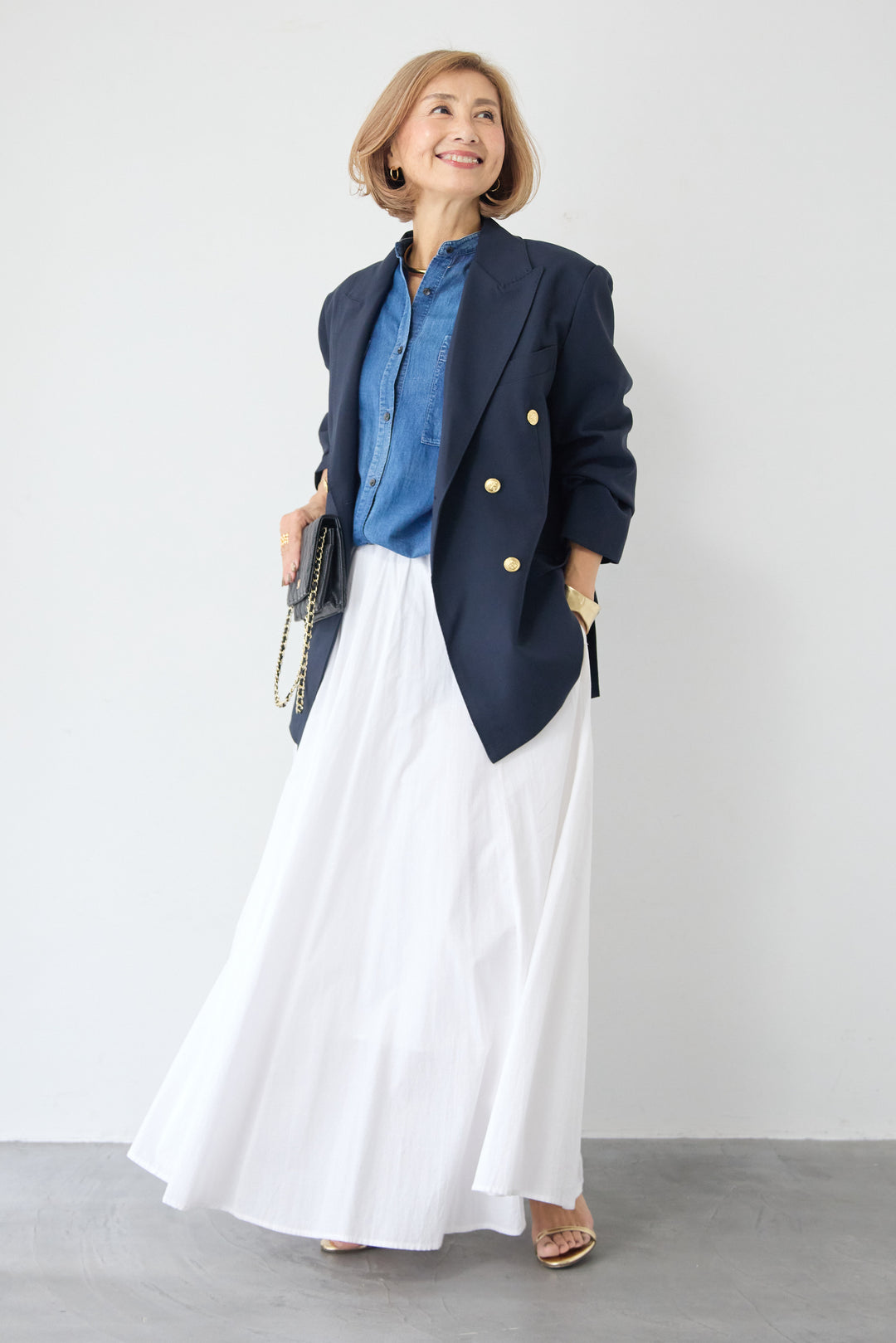 デニム調ボリュームスリーブシャツ