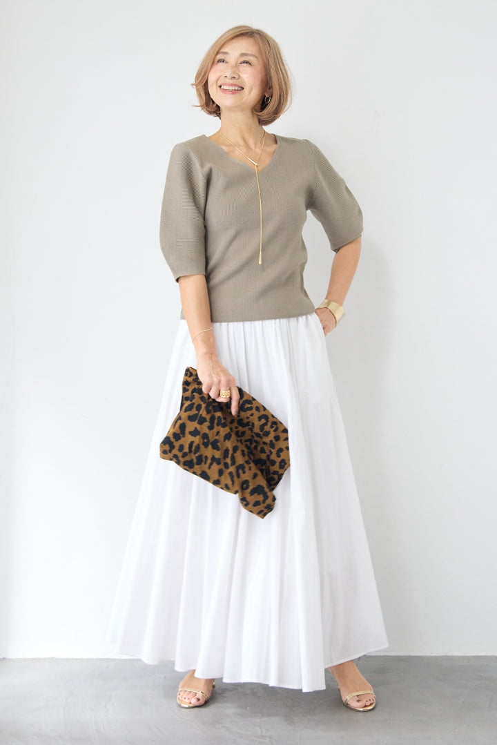 5分袖 Vネック リブプルオーバー