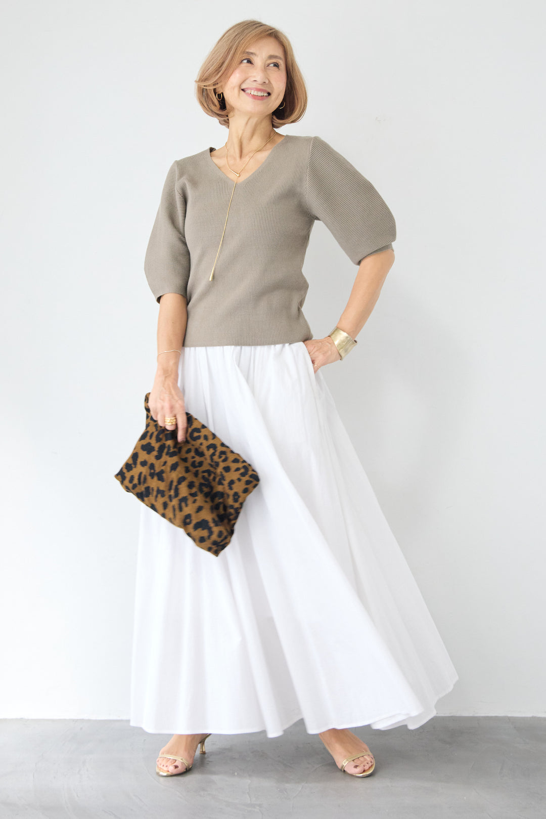 5分袖 Vネック リブプルオーバー