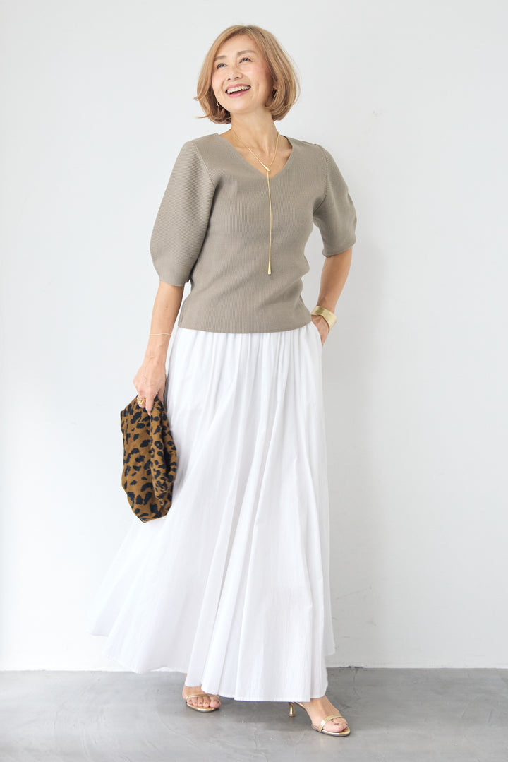 5分袖 Vネック リブプルオーバー