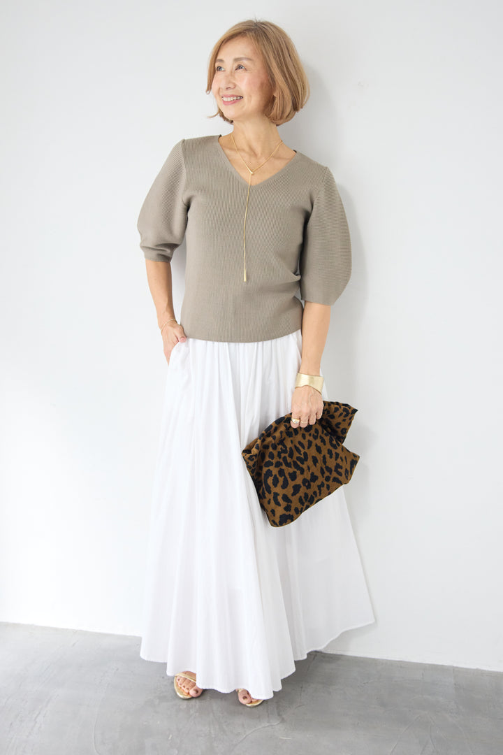 5分袖 Vネック リブプルオーバー