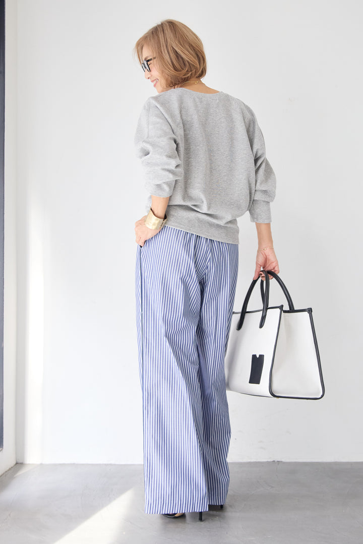 ストライプ コットンワイドパンツ