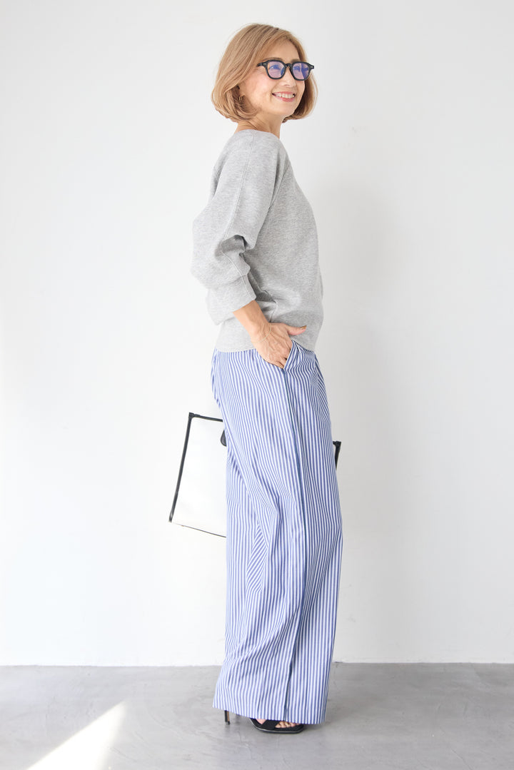 ストライプ コットンワイドパンツ