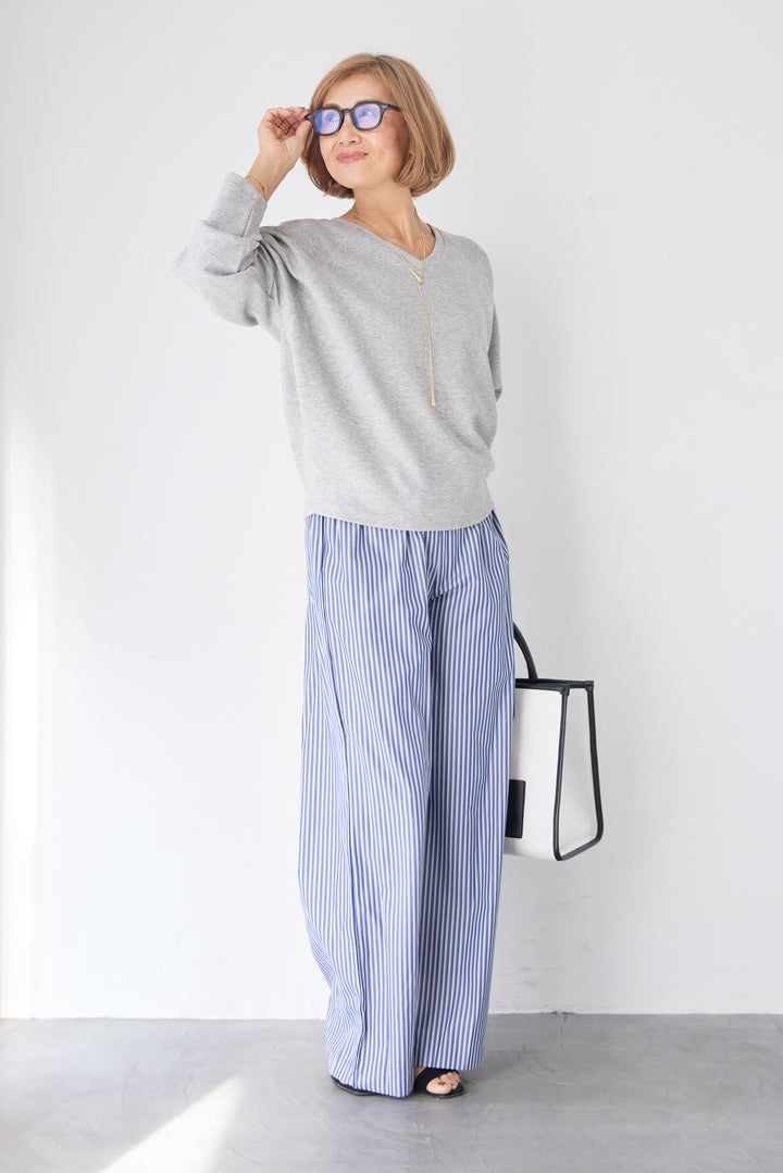 ストライプ コットンワイドパンツ