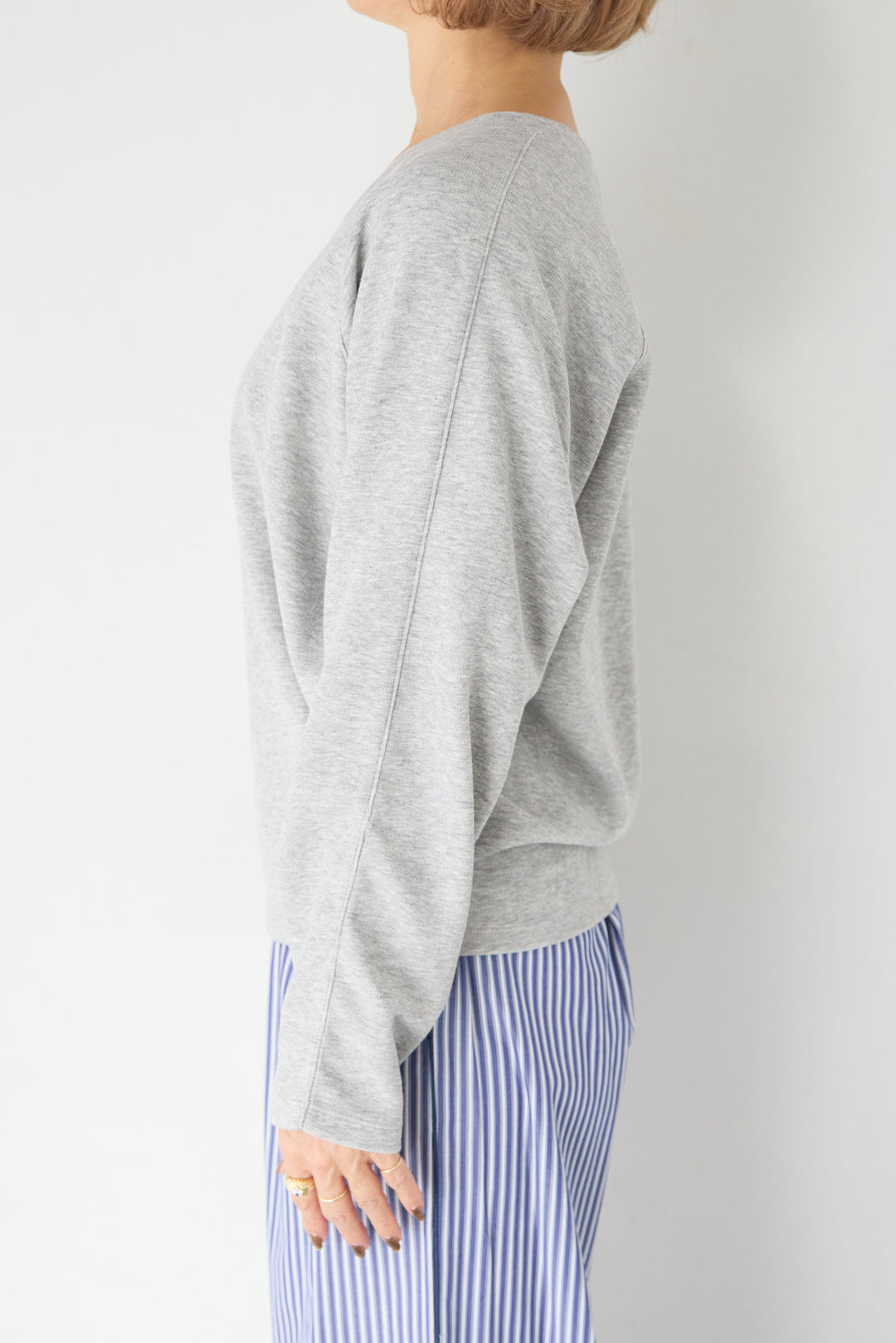 [SET]Vネック ラグラン カットソー+ストライプ コットンワイドパンツ(2set)