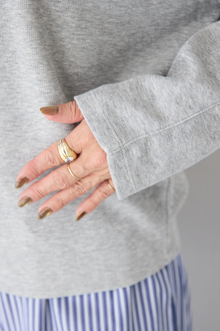 [SET]Vネック ラグラン カットソー+ストライプ コットンワイドパンツ(2set)