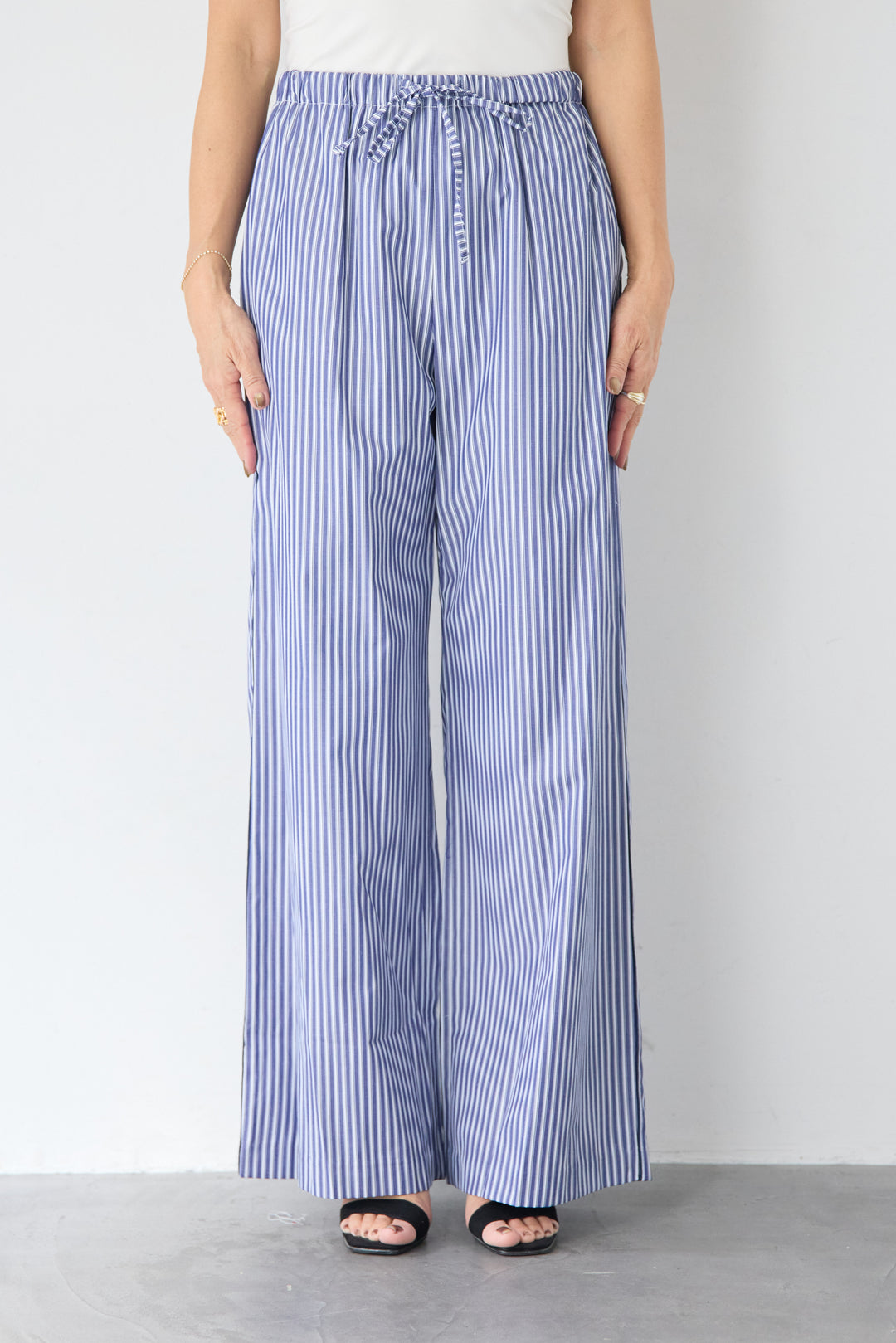 ストライプ コットンワイドパンツ
