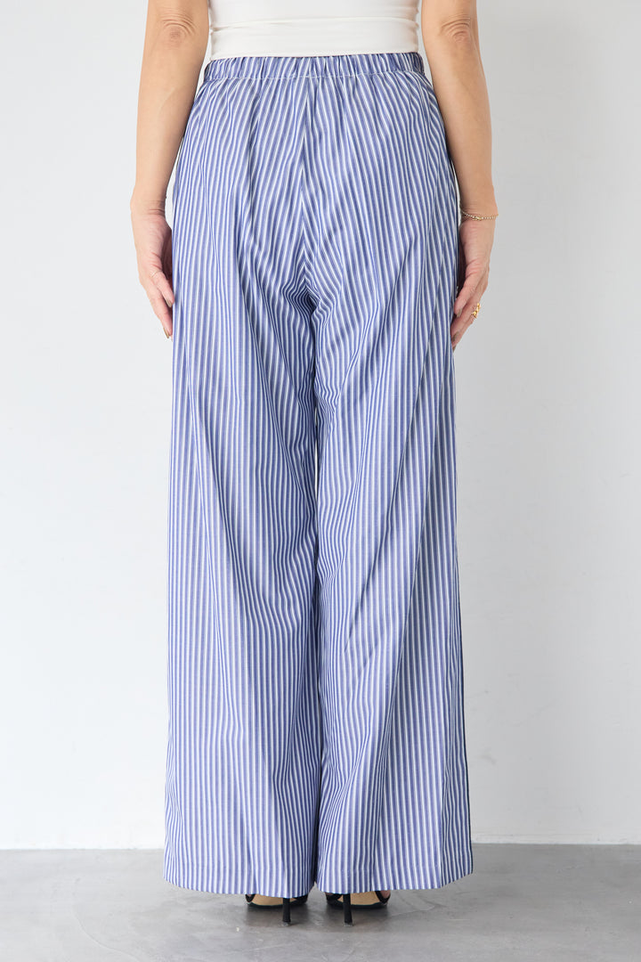 [SET]Vネック ラグラン カットソー+ストライプ コットンワイドパンツ(2set)