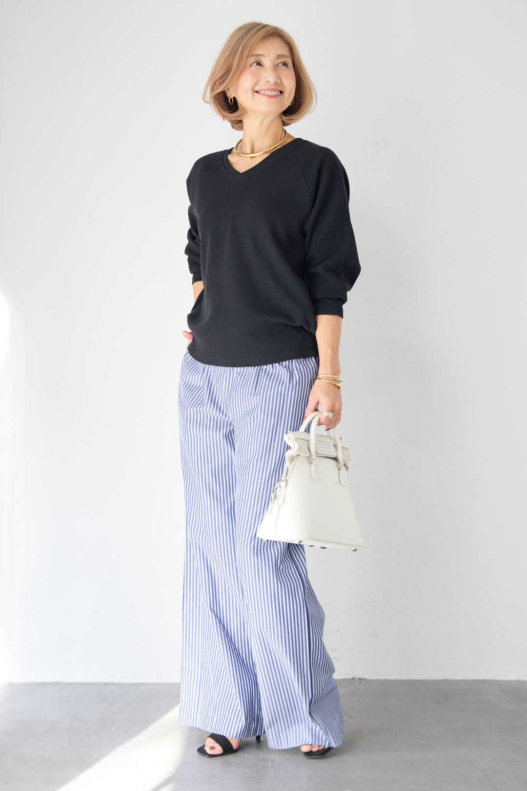 ストライプ コットンワイドパンツ