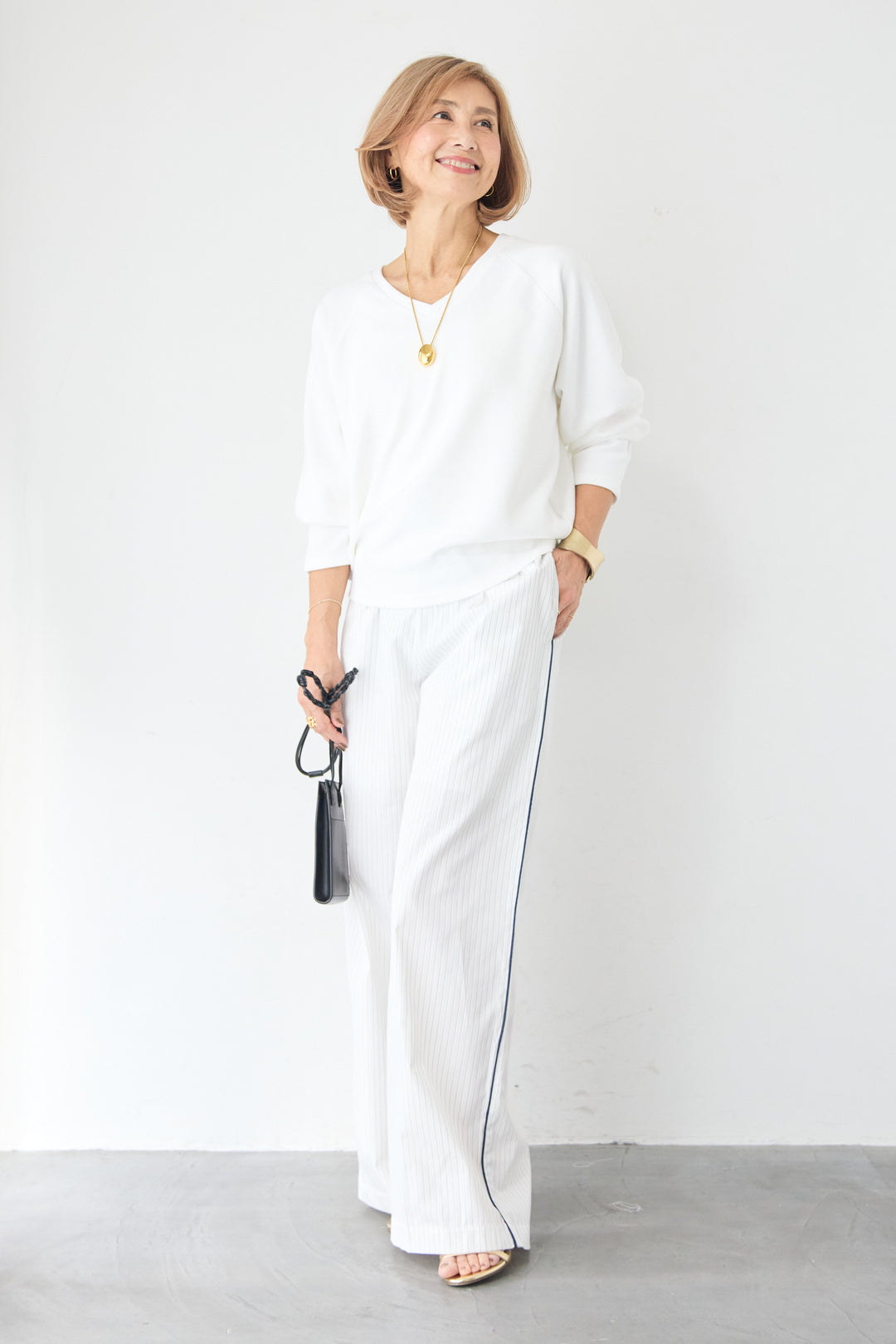 ストライプ コットンワイドパンツ