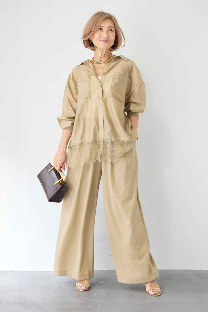 裾レース テンセル混シアーオーバーシャツ