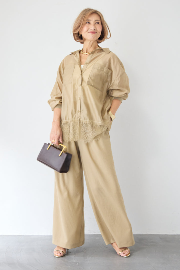 裾レース テンセル混シアーオーバーシャツ