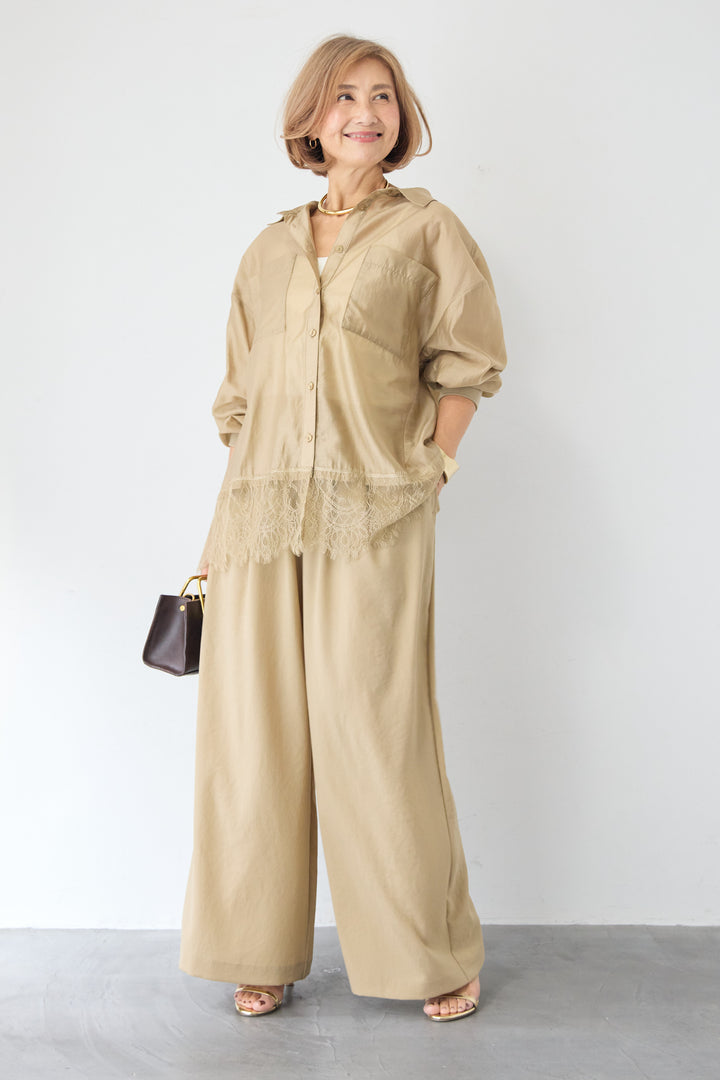 裾レース テンセル混シアーオーバーシャツ