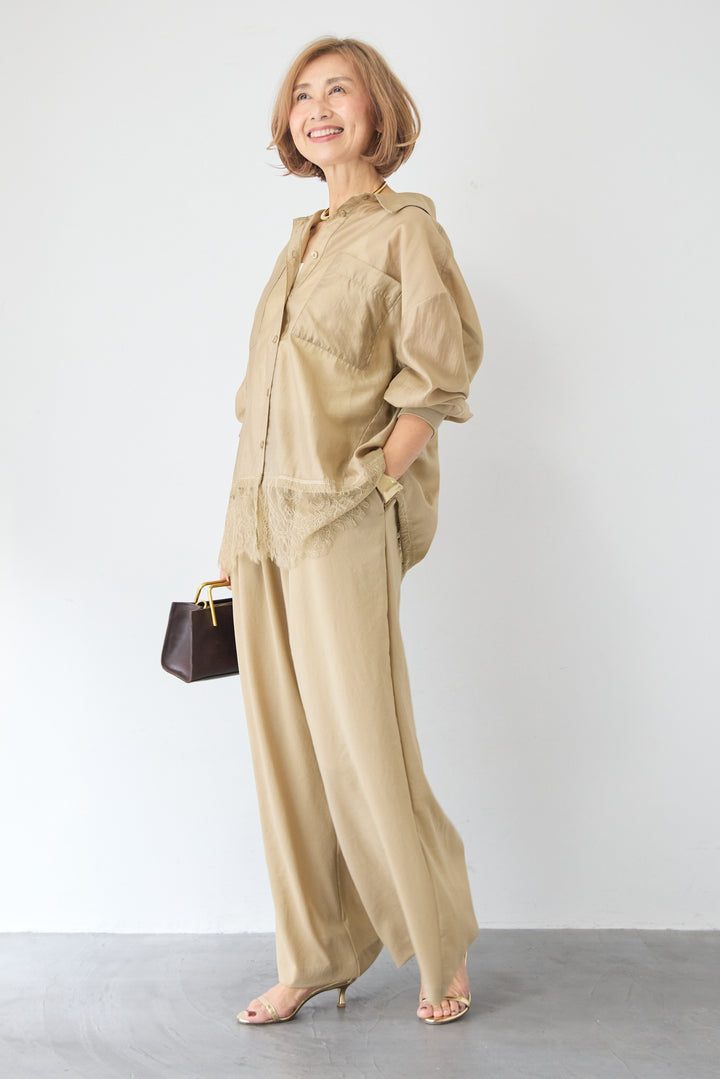 裾レース テンセル混シアーオーバーシャツ