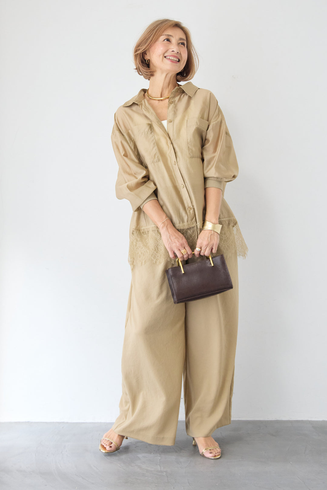 ウエストバックゴム 2ボタンワイドパンツ