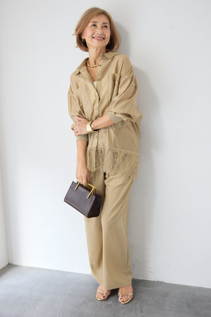 裾レース テンセル混シアーオーバーシャツ