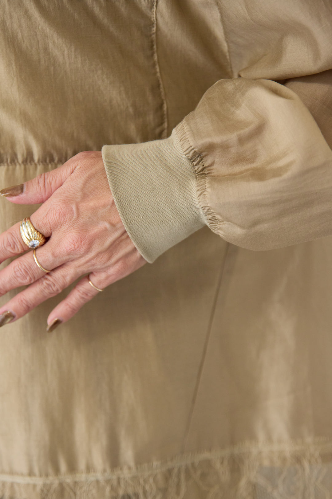 [SET]裾レース テンセル混シアーオーバーシャツ+ウエストバックゴム 2ボタンワイドパンツ(2set)