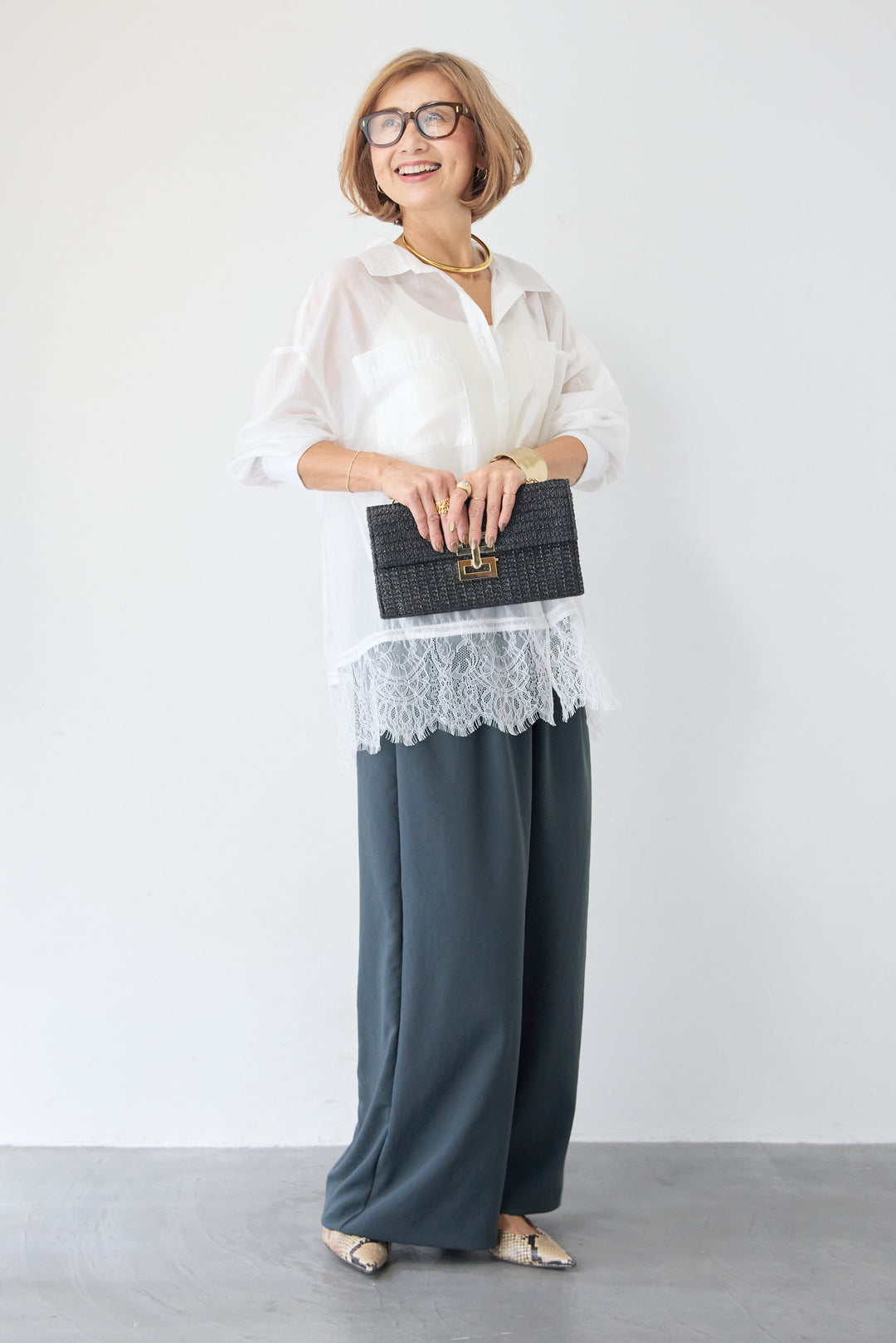 ウエストバックゴム 2ボタンワイドパンツ