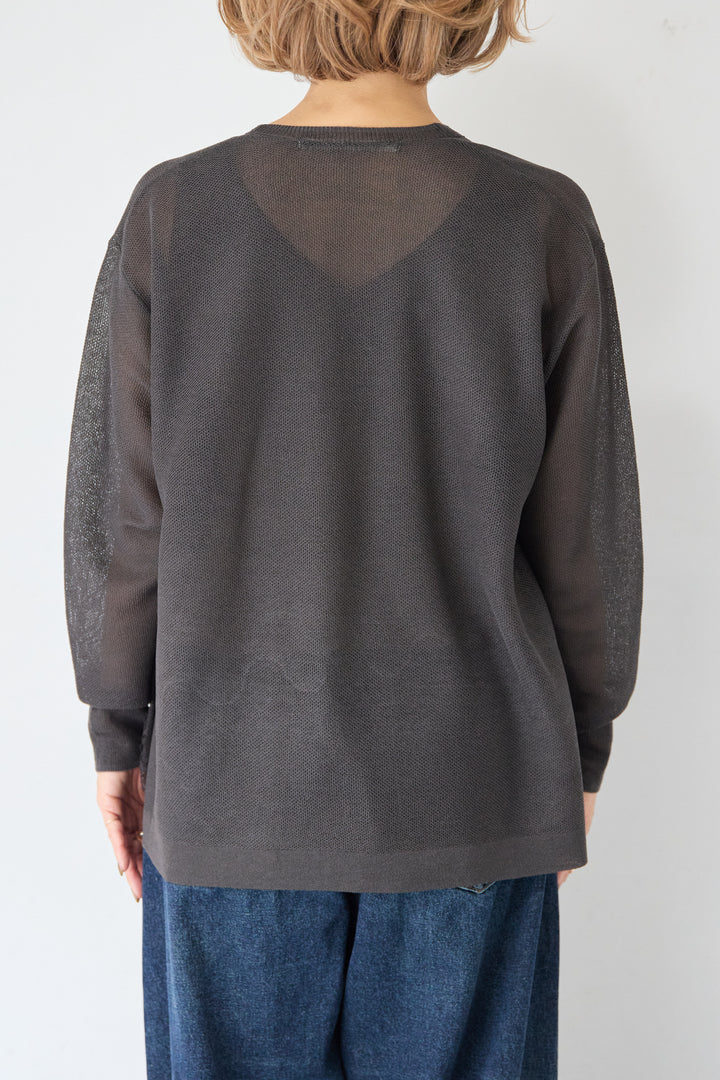 裾リバーレース切り替え シアーニットカーディガン