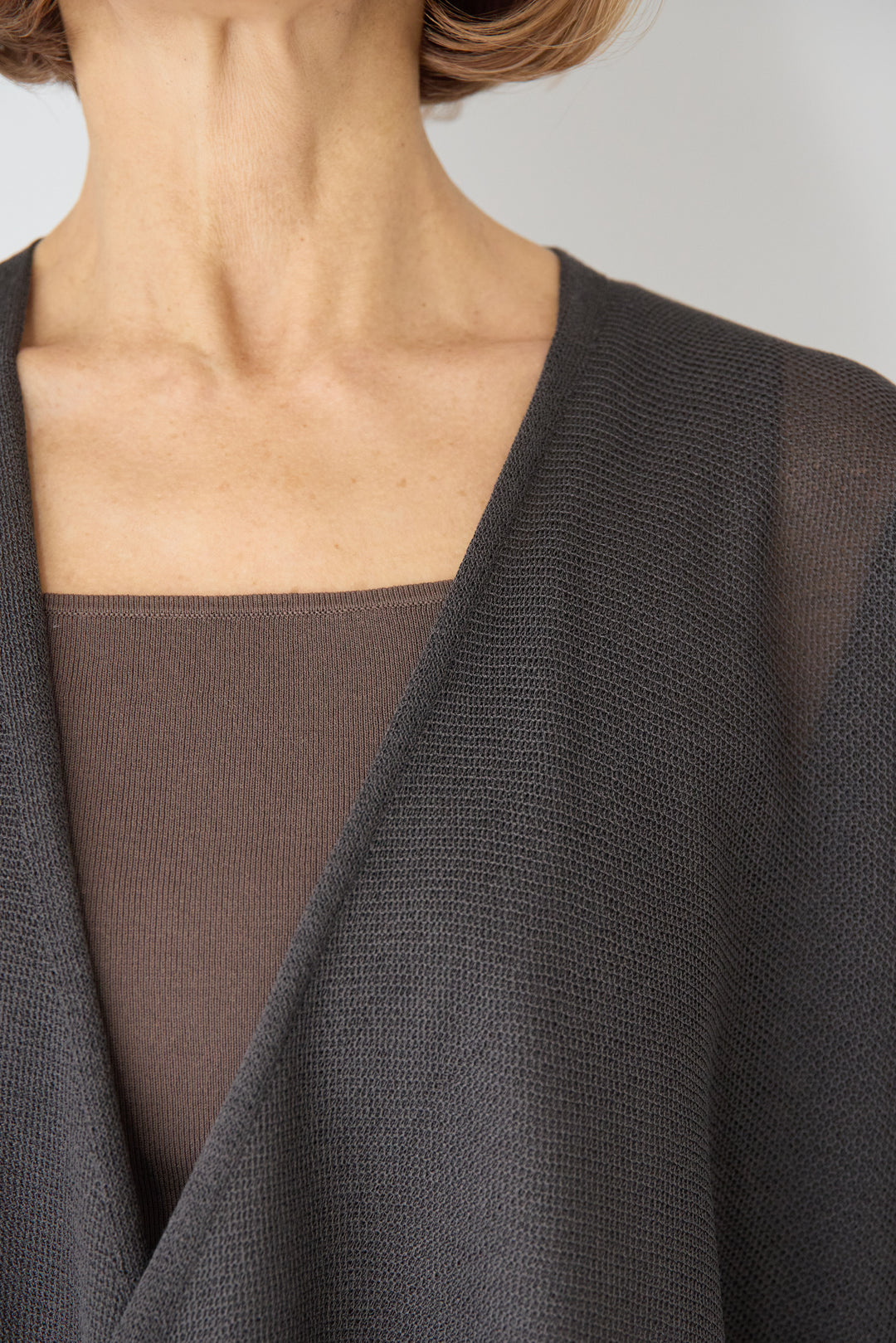 裾リバーレース切り替え シアーニットカーディガン