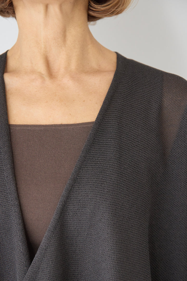 裾リバーレース切り替え シアーニットカーディガン