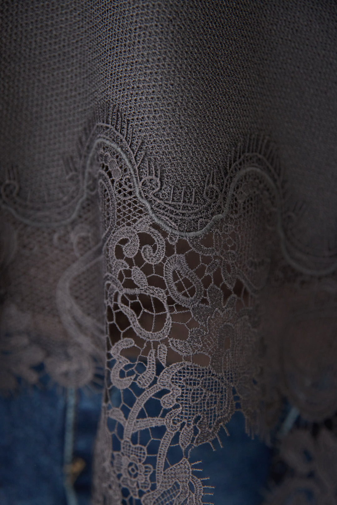 裾リバーレース切り替え シアーニットカーディガン