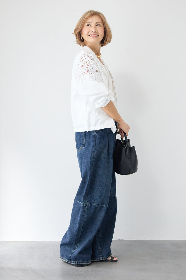 フラワーレース切り替え ジップアップブルゾン