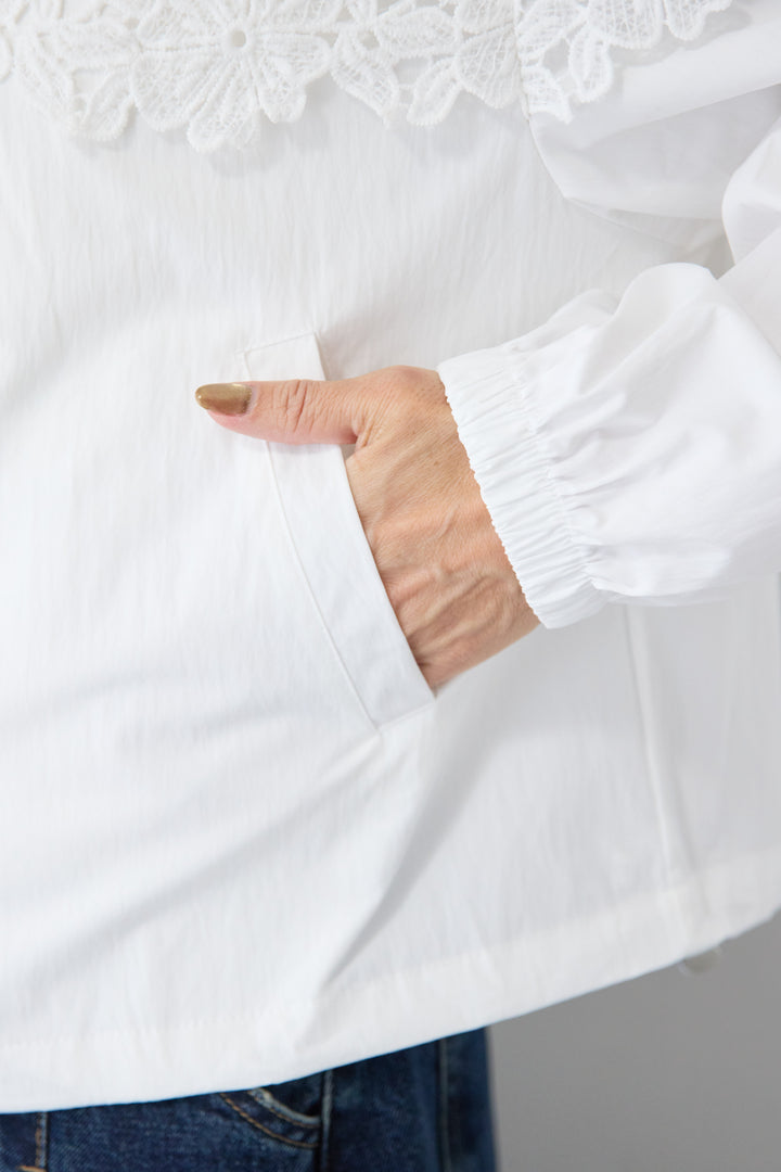 フラワーレース切り替え ジップアップブルゾン