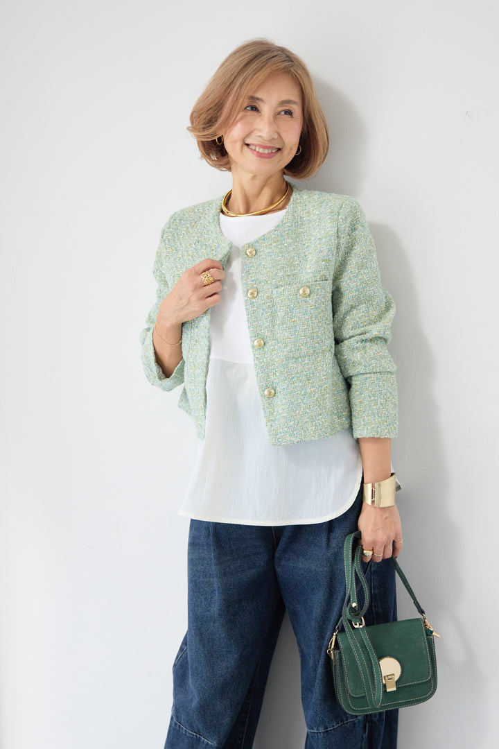 ツイードノーカラーショートジャケット