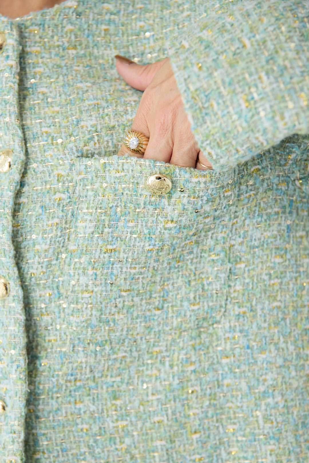 [SET]ツイードノーカラーショートジャケット+カーブデニムパンツ(2set)