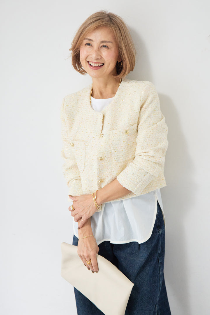 ツイードノーカラーショートジャケット