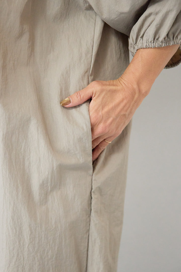 ワッシャー加工 Vネック パフスリーブ ロングワンピース