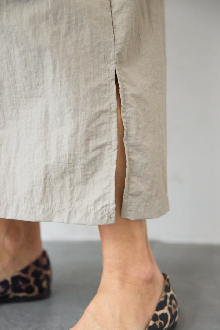 ワッシャー加工 Vネック パフスリーブ ロングワンピース