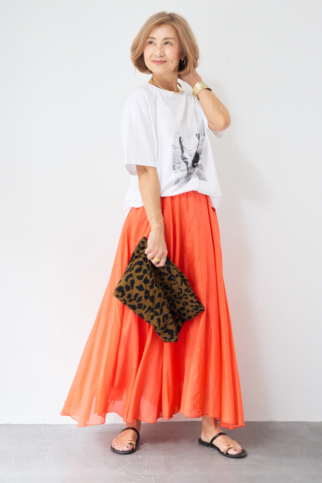 プリント クルーネック コットンTシャツ