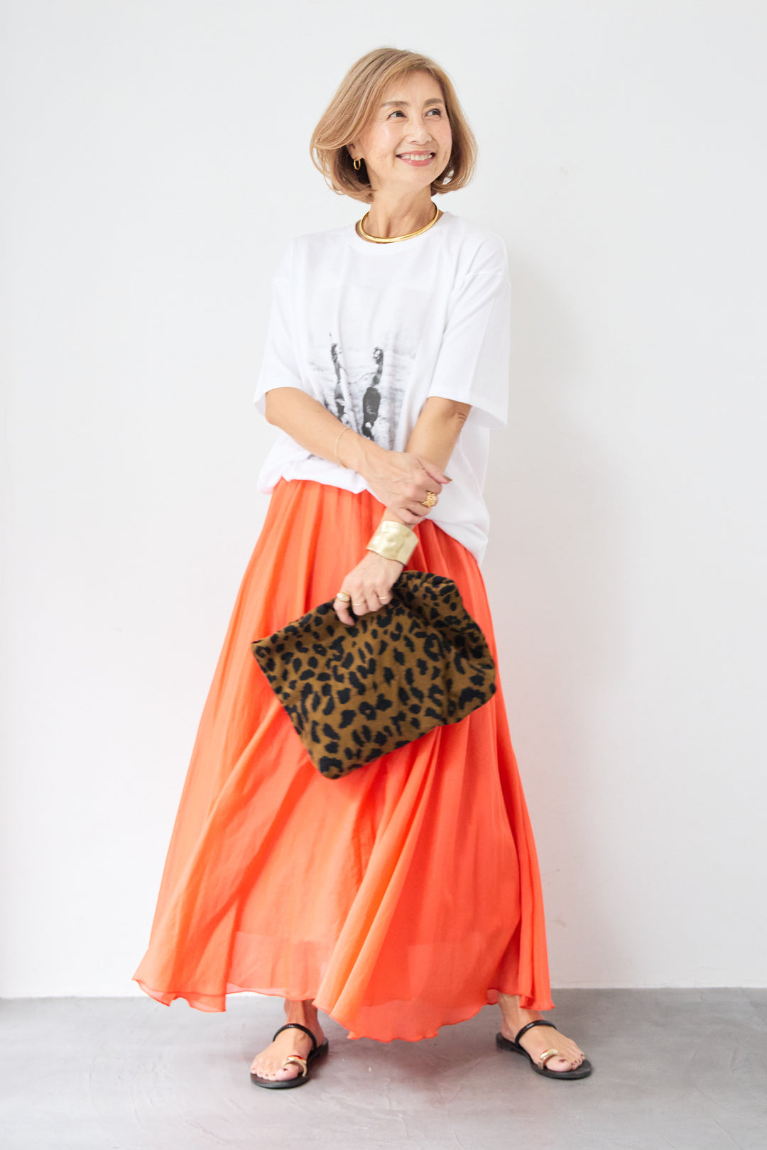 プリント クルーネック コットンTシャツ