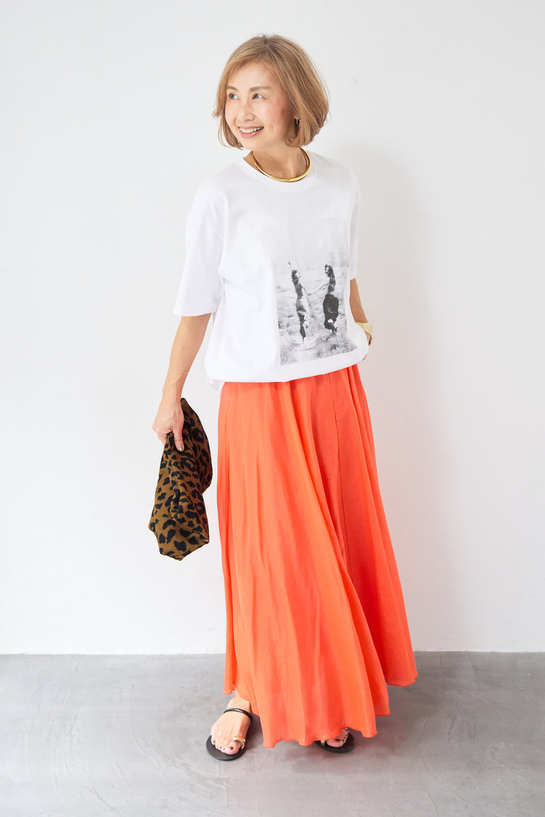 プリント クルーネック コットンTシャツ