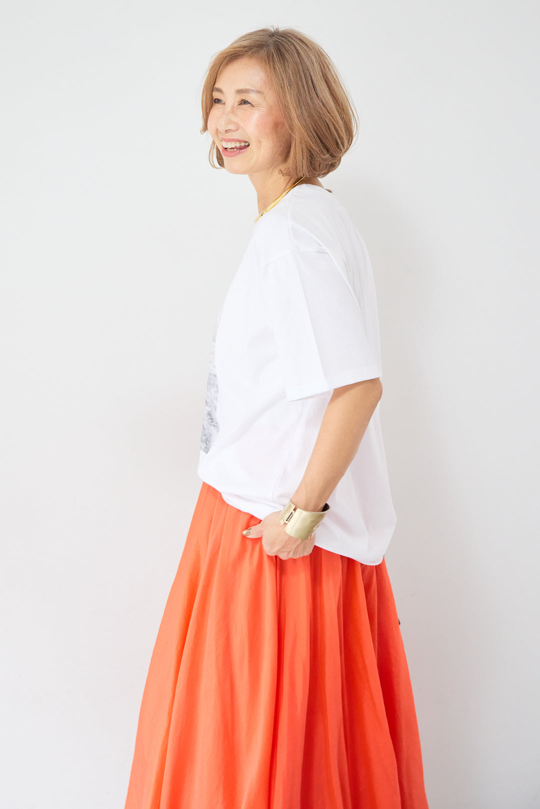 プリント クルーネック コットンTシャツ