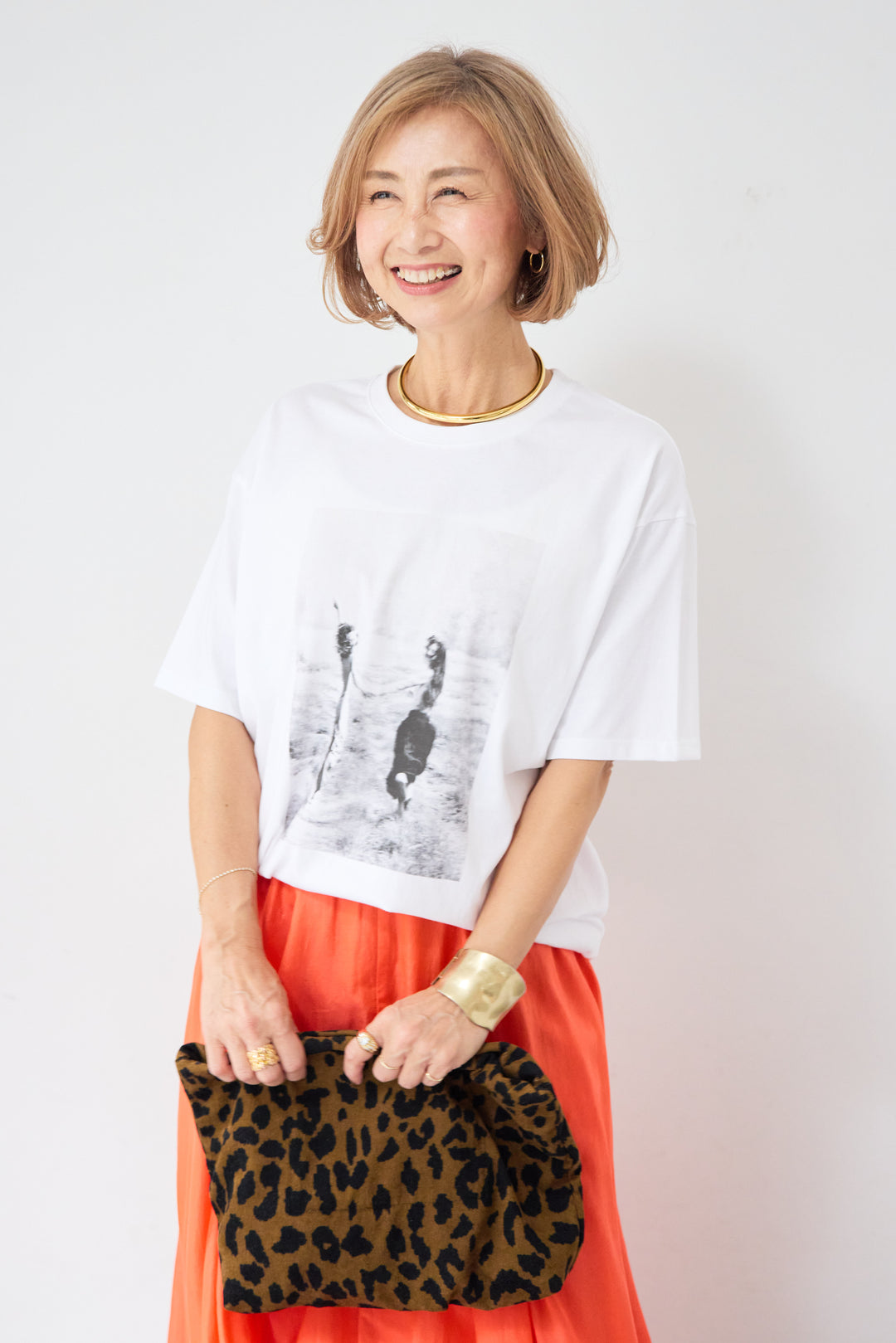 プリント クルーネック コットンTシャツ