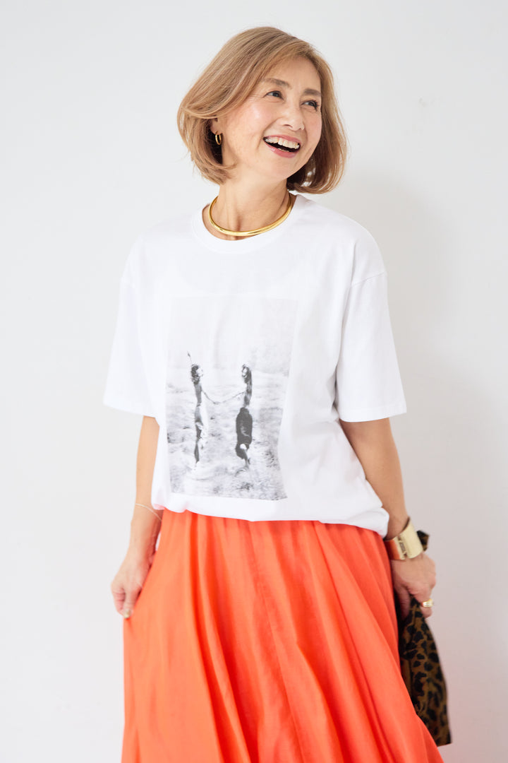 プリント クルーネック コットンTシャツ