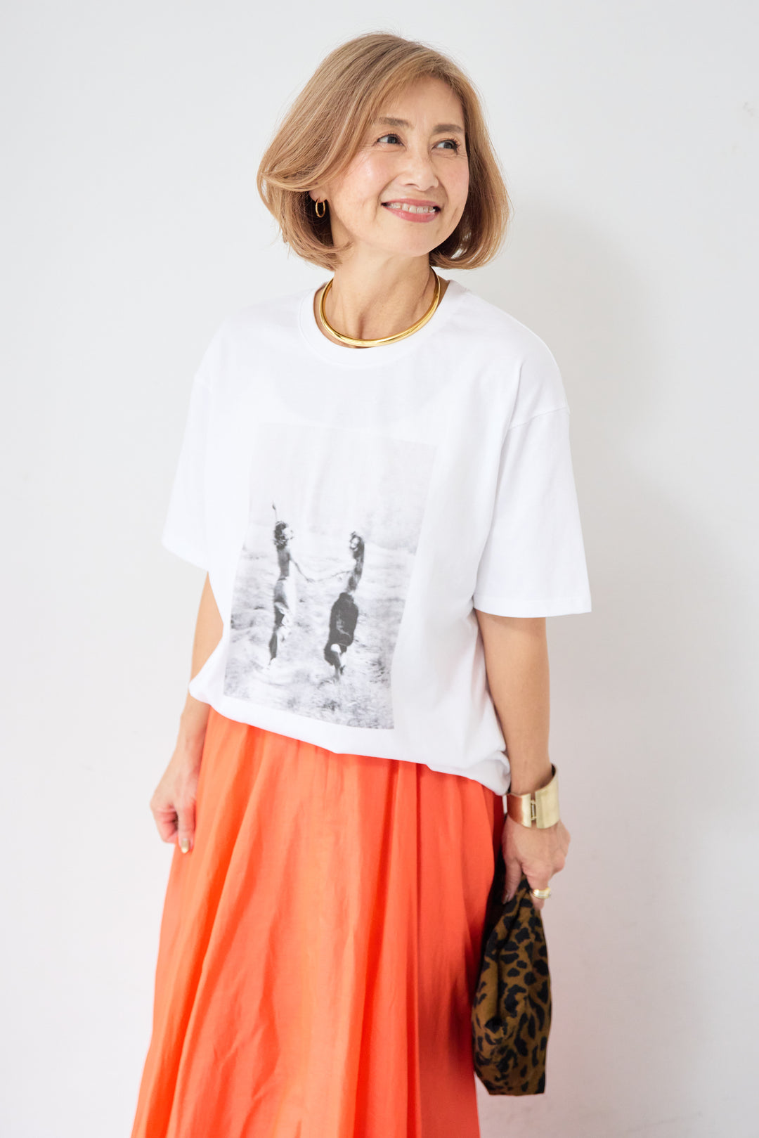 プリント クルーネック コットンTシャツ