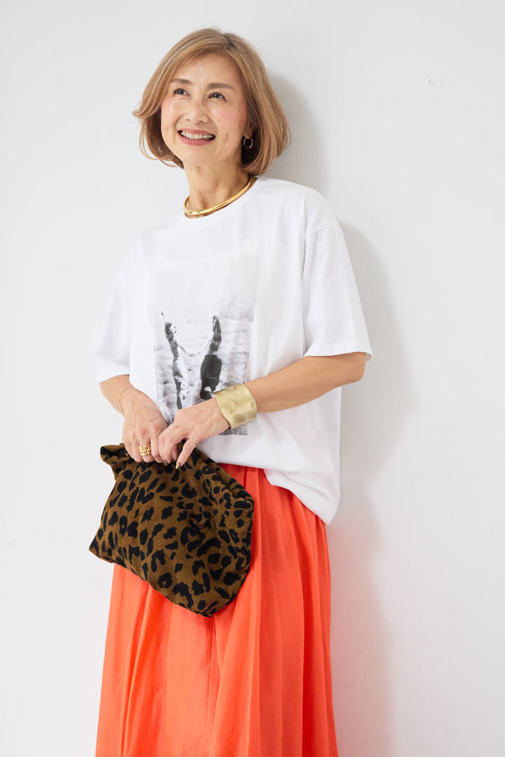 プリント クルーネック コットンTシャツ