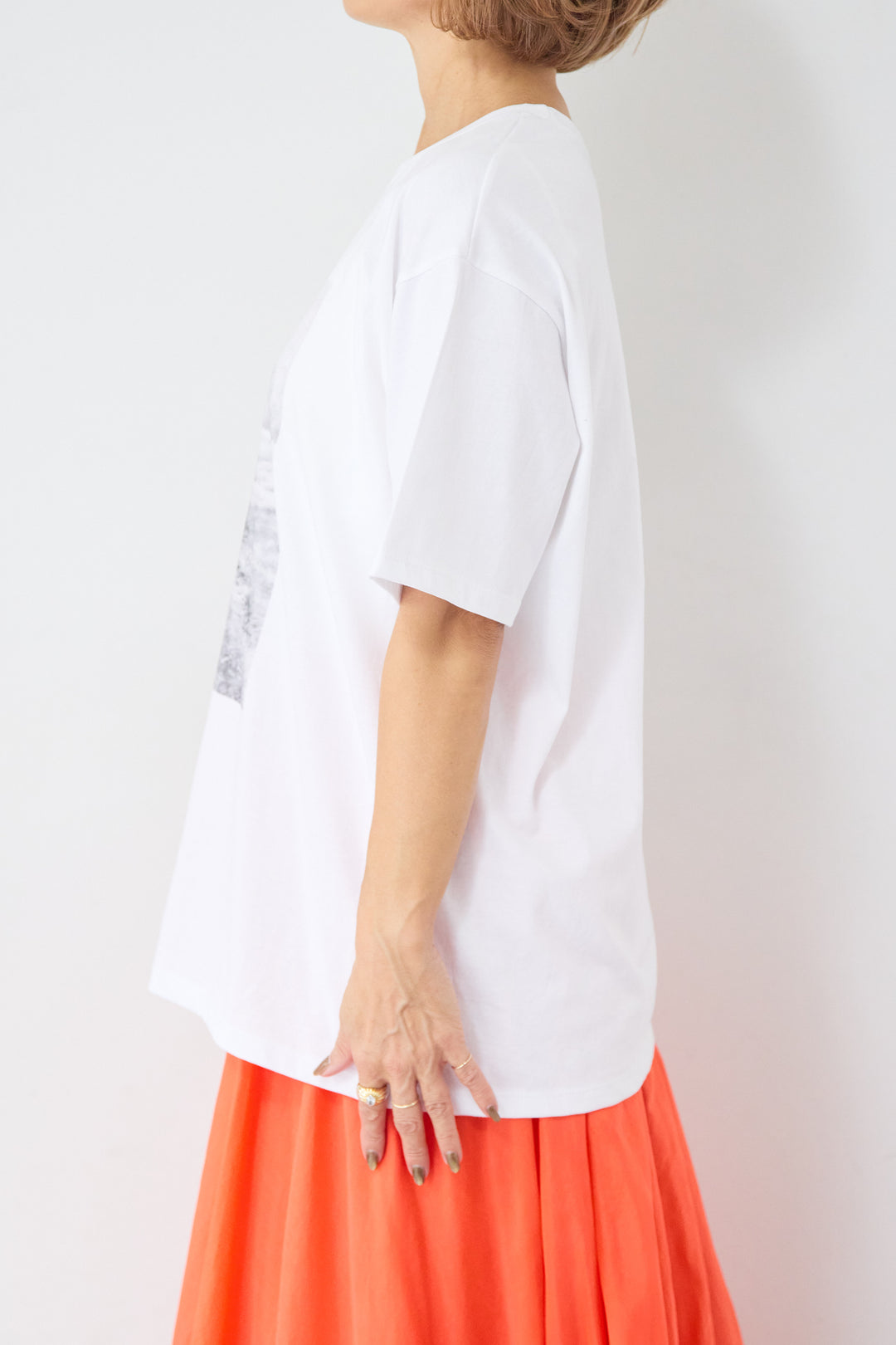 プリント クルーネック コットンTシャツ