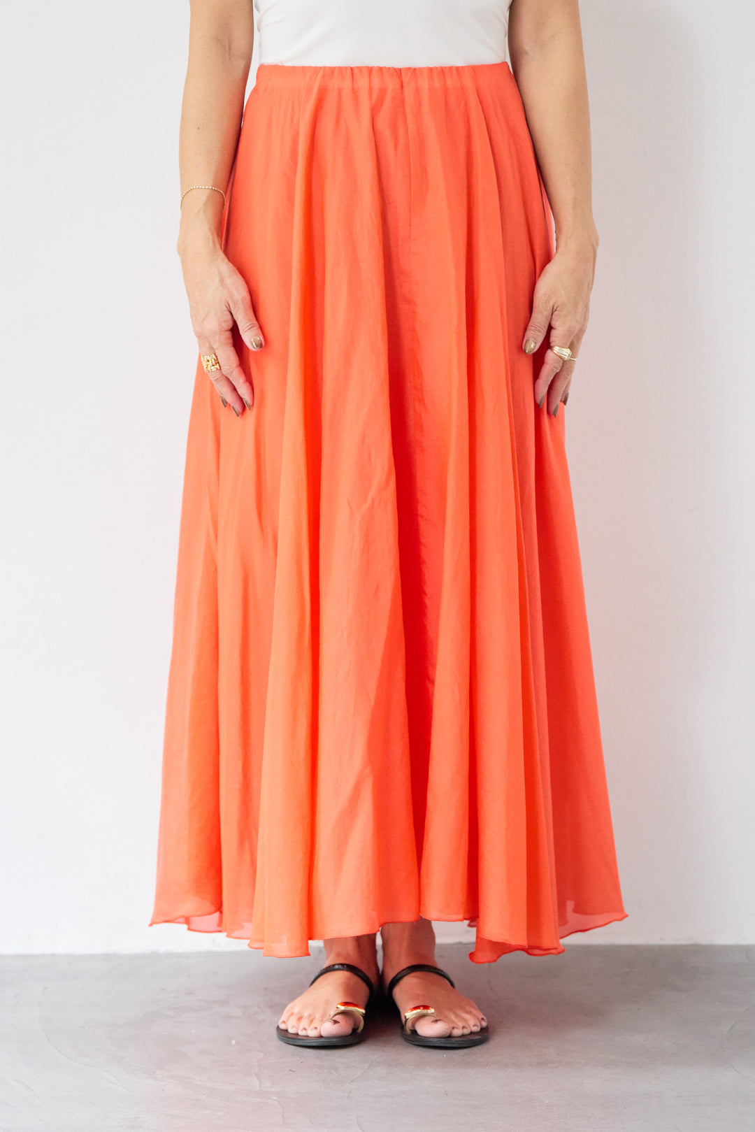 シアーコットン フレアロングスカート