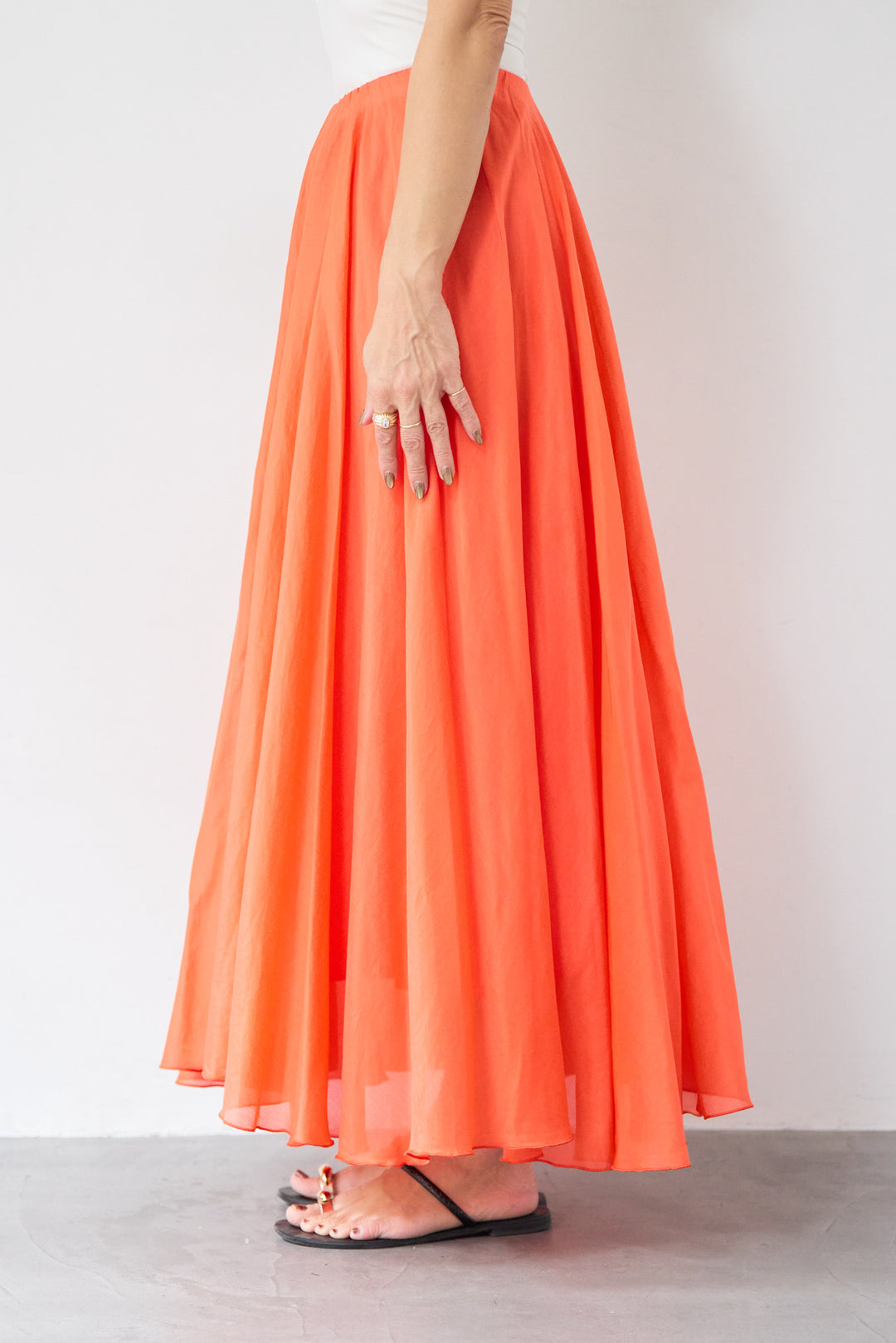 シアーコットン フレアロングスカート