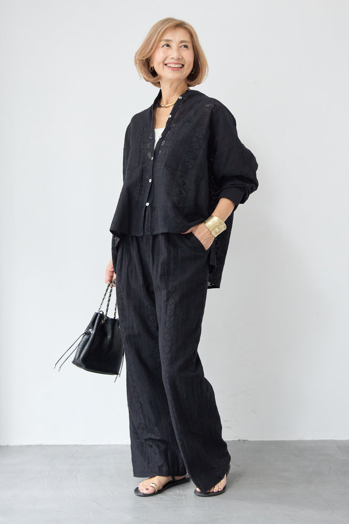 コットン幾何学レース ドビーワイドパンツ