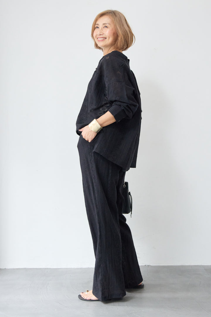 コットン幾何学レース ドビーシャツ