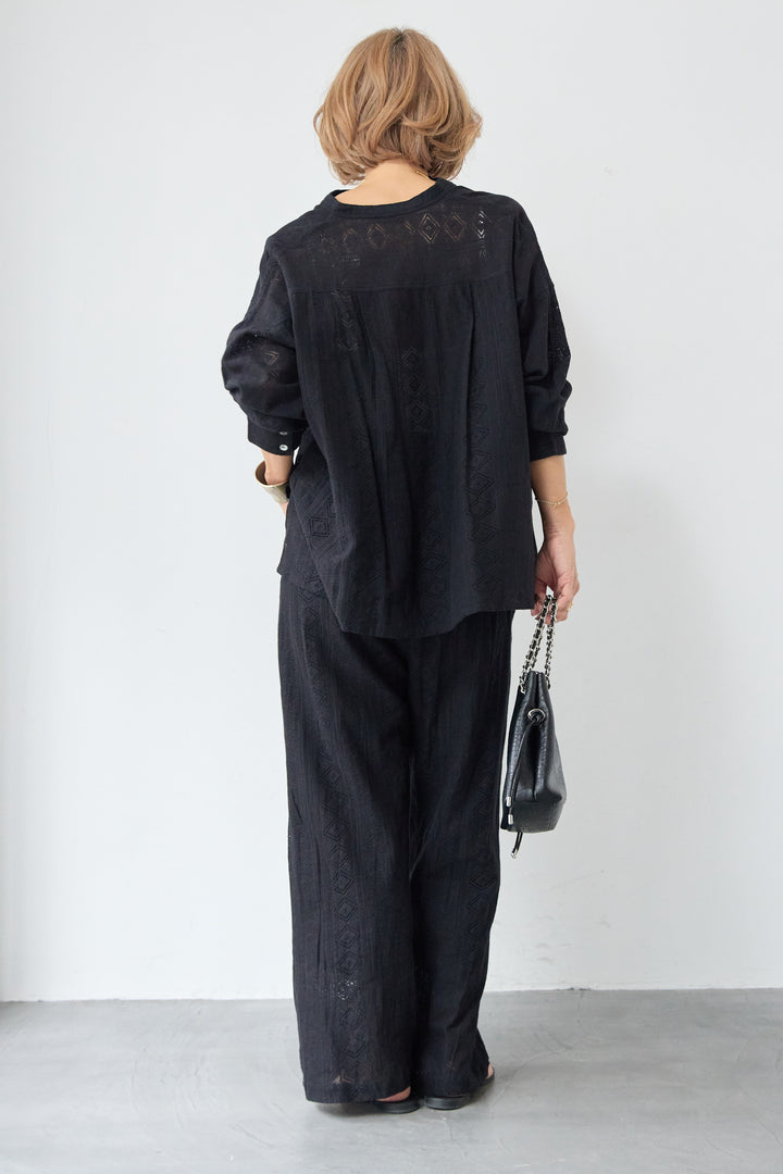 コットン幾何学レース ドビーシャツ