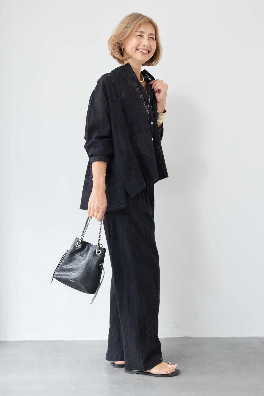 コットン幾何学レース ドビーシャツ