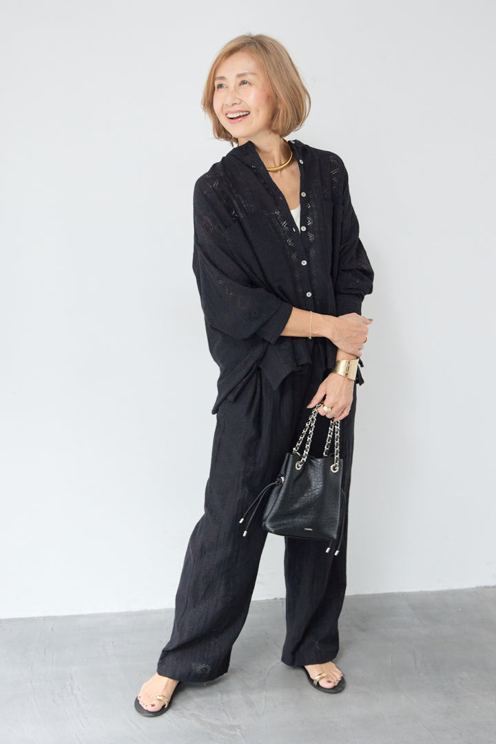 [SET]コットン幾何学レース ドビーシャツ+コットン幾何学レース ドビーワイドパンツ(2set)